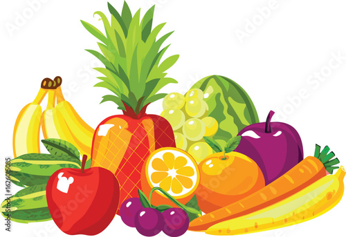 A vibrant and colorful assortment of fresh fruits and vegetables arranged together in a healthy display
