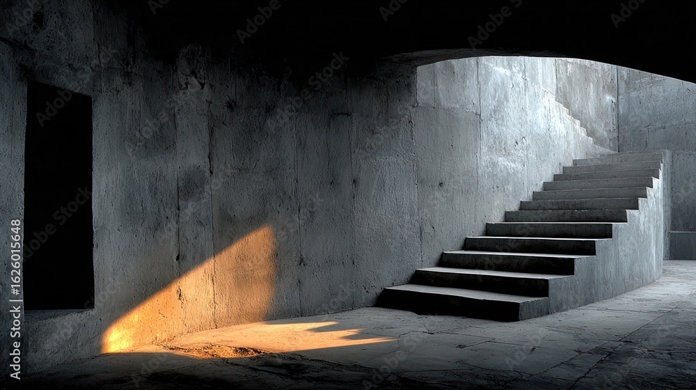 Obraz premium Concrete Staircase Casting Shadows from Sunlight