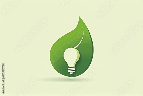 Minimalist Save Energy Symbol with Green Leaf and Power Icon 
