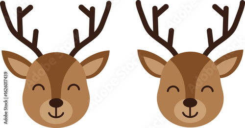 Cute deer faces cartoon style christmas holiday