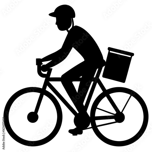 Black silhouette of cyclist with cargo box bicycle
