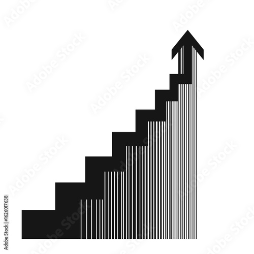Black and white staircase with upward arrow – Goal advancement, personal development