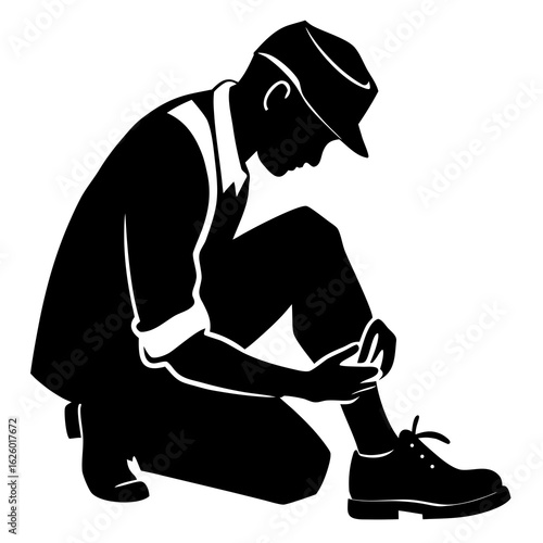 Black silhouette of man repairing shoe cobbler shoe repair