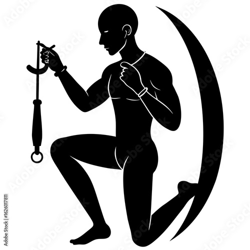 Black silhouette person holding piercing tool vector