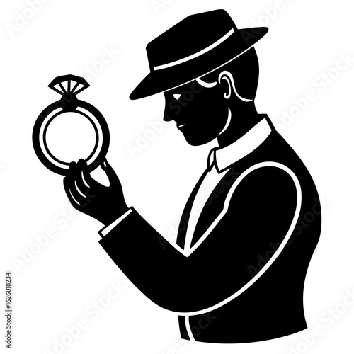 Man examining diamond ring black