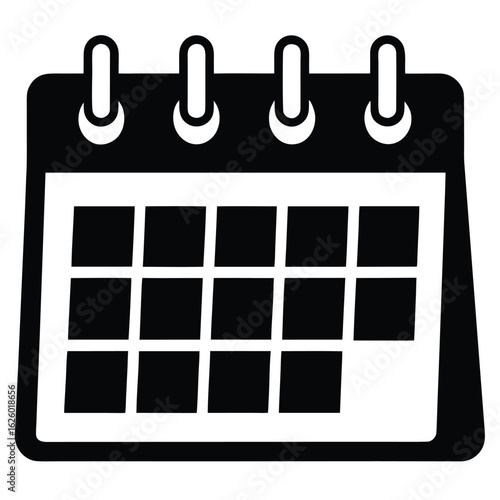 Black and white calendar grid with spiral binding schedule planning