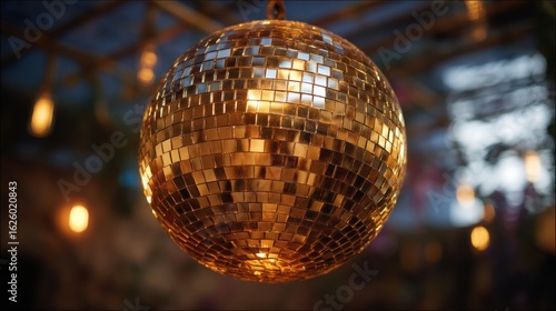 Golden disco ball decorates interior