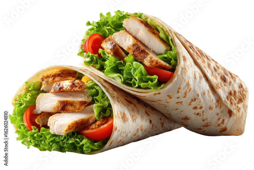 Mouthwatering grilled chicken wraps a kitchen photography highlight. Isolated on transparent background, png.
