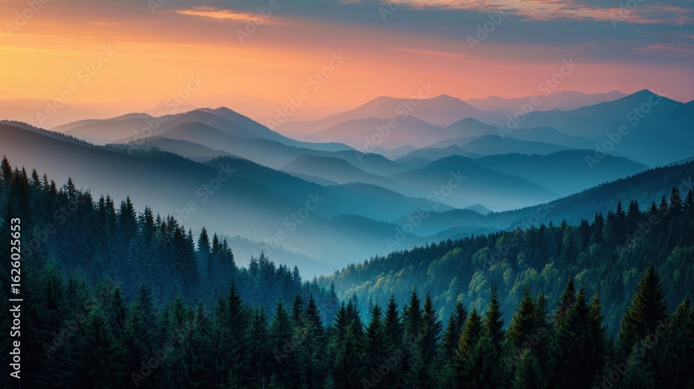 Obraz premium Misty mountain sunrise landscape