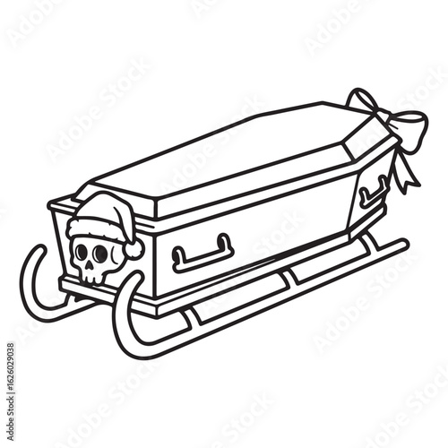 coffin on sled with skull wearing santa hat clip art preview