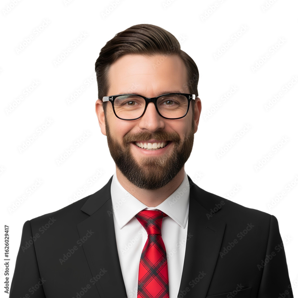 smiling businessman wearing suit and tie with black glasses on transparent background smiling businessman wearing suit and tie with black glasses on transparent background