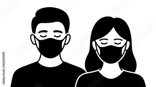 Vector illustration of a man and woman wearing face masks for protection against viruses