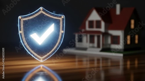 Wallpaper Mural Illuminated Shield on Wooden Table – Animation of Home Safety and Security Policy Torontodigital.ca