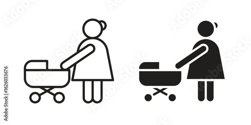 Woman with Baby Stroller icon sign symbol and flat style for app, web and digital design.