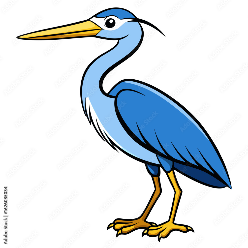 Obraz premium Great blue heron standing by a pond in Florida, fishing with its long beak, surrounded by water and wildlife
