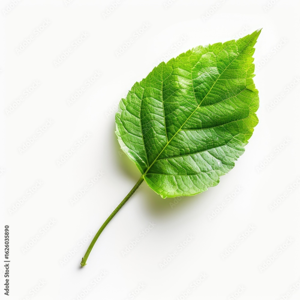 Obraz premium Close-up of vibrant green leaf on white background