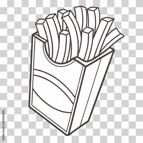 French fry illustration of a box of golden and crispy french fries, isolated on white background