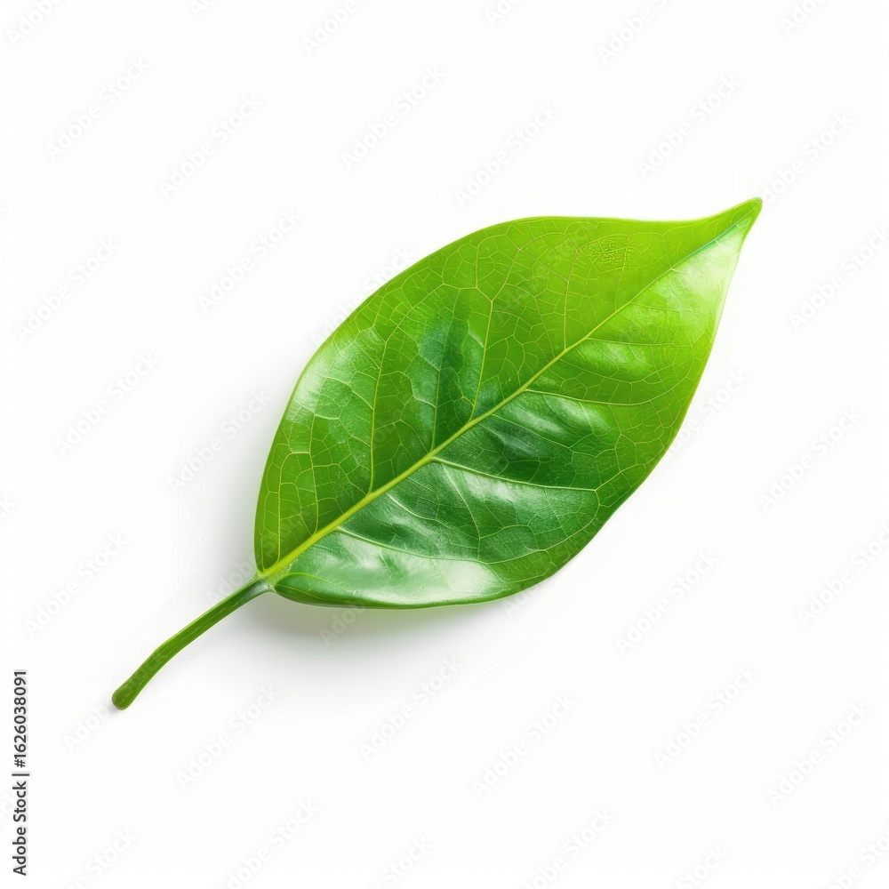 Obraz premium Vibrant green leaf, smooth texture, isolated on white