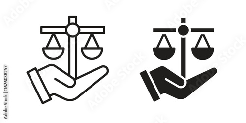 Justice scales in Hand icon sign symbol and flat style for app, web and digital design.