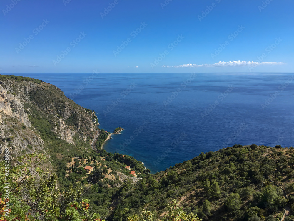 Panoramic view of the Mediterranean Sea from Eze, France Panoramic view of the Mediterranean Sea from Eze, France