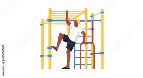 Man climbing monkey bars playground equipment outdoor fitness calisthenics park