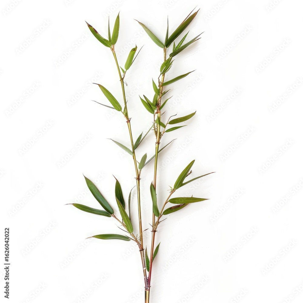 Obraz premium Close-up of three bamboo stalks with vibrant green leaves