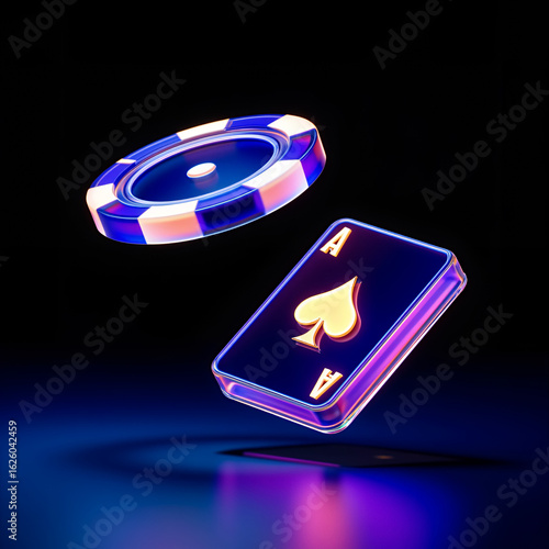 Futuristic chips and coins neon icon