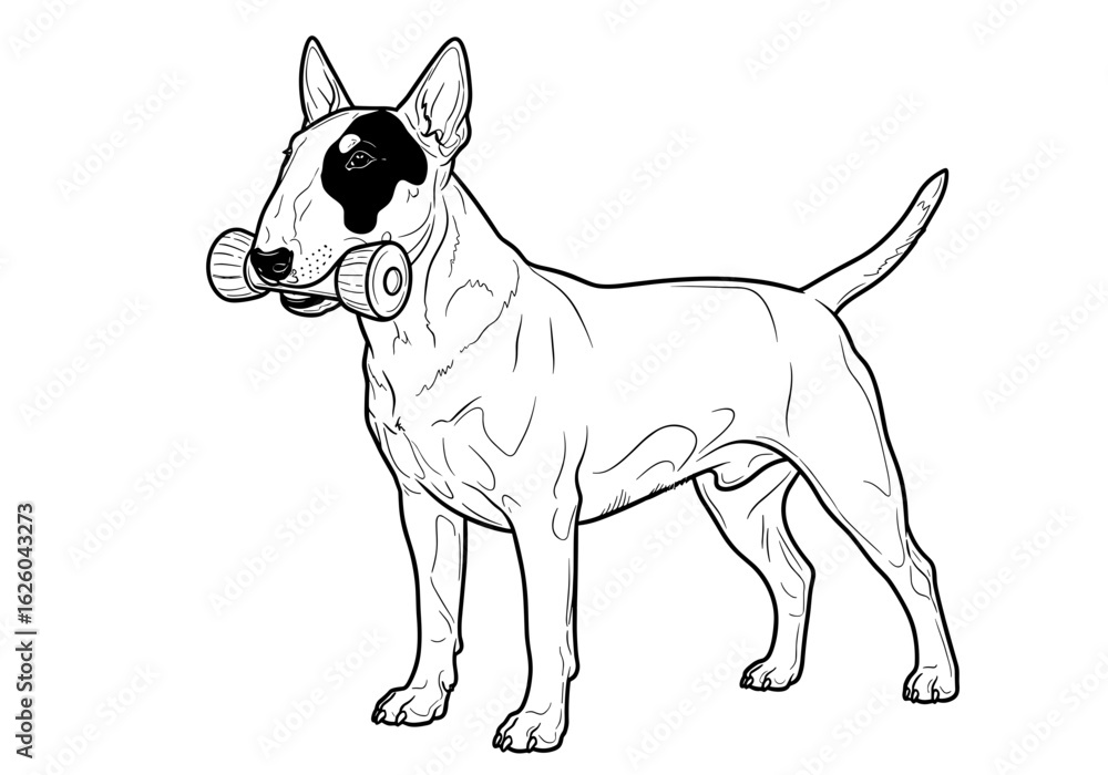 Obraz premium Bull Terrier with a durable chew toy – made from strong materials