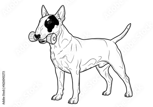 Bull Terrier with a durable chew toy – made from strong materials