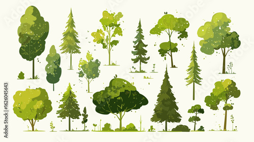 Variety of trees in nature: An array of lush green trees in a natural setting, each with its own unique shape and form.  Representing the diverse beauty of the environment.