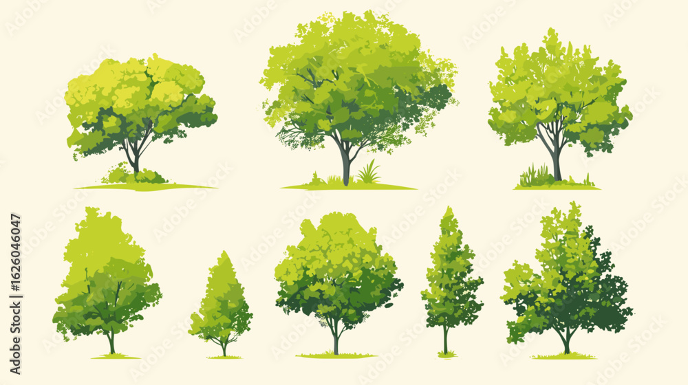 Fototapeta premium Diverse Tree Collection: A vibrant illustration of various tree forms, showcasing the beauty of nature. Including multiple forms, offering a wealth of visual elements.