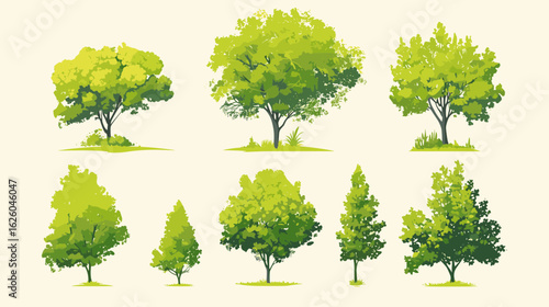 Diverse Tree Collection: A vibrant illustration of various tree forms, showcasing the beauty of nature. Including multiple forms, offering a wealth of visual elements.