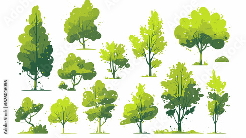 Verdant Tree Collection: A collection of vibrant watercolor trees showcasing various shapes and sizes, perfect for adding a touch of nature's freshness to any design.