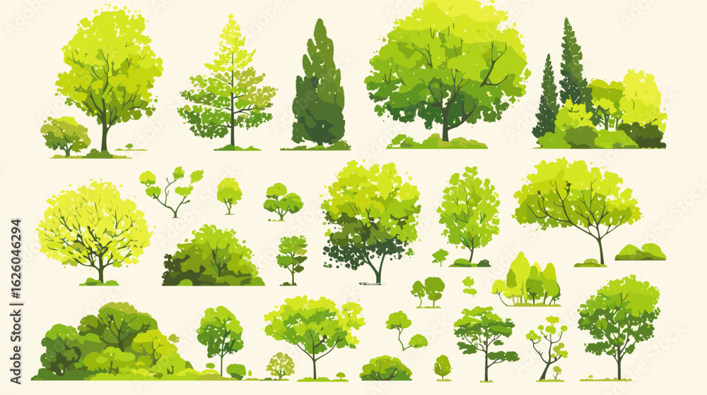Fototapeta premium Verdant Variety: A vibrant array of individual trees and shrubs, showcasing the diverse beauty and forms of flora. Ideal for landscape design.