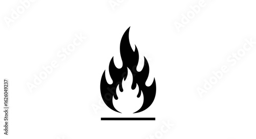 Monochrome flame icon, a stylized black silhouette representing a flammable hazard symbol with pointed licks of fire.