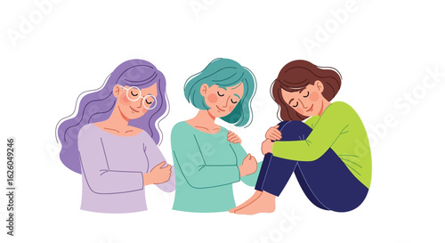 Three women illustration vector art design for mental health and well being art