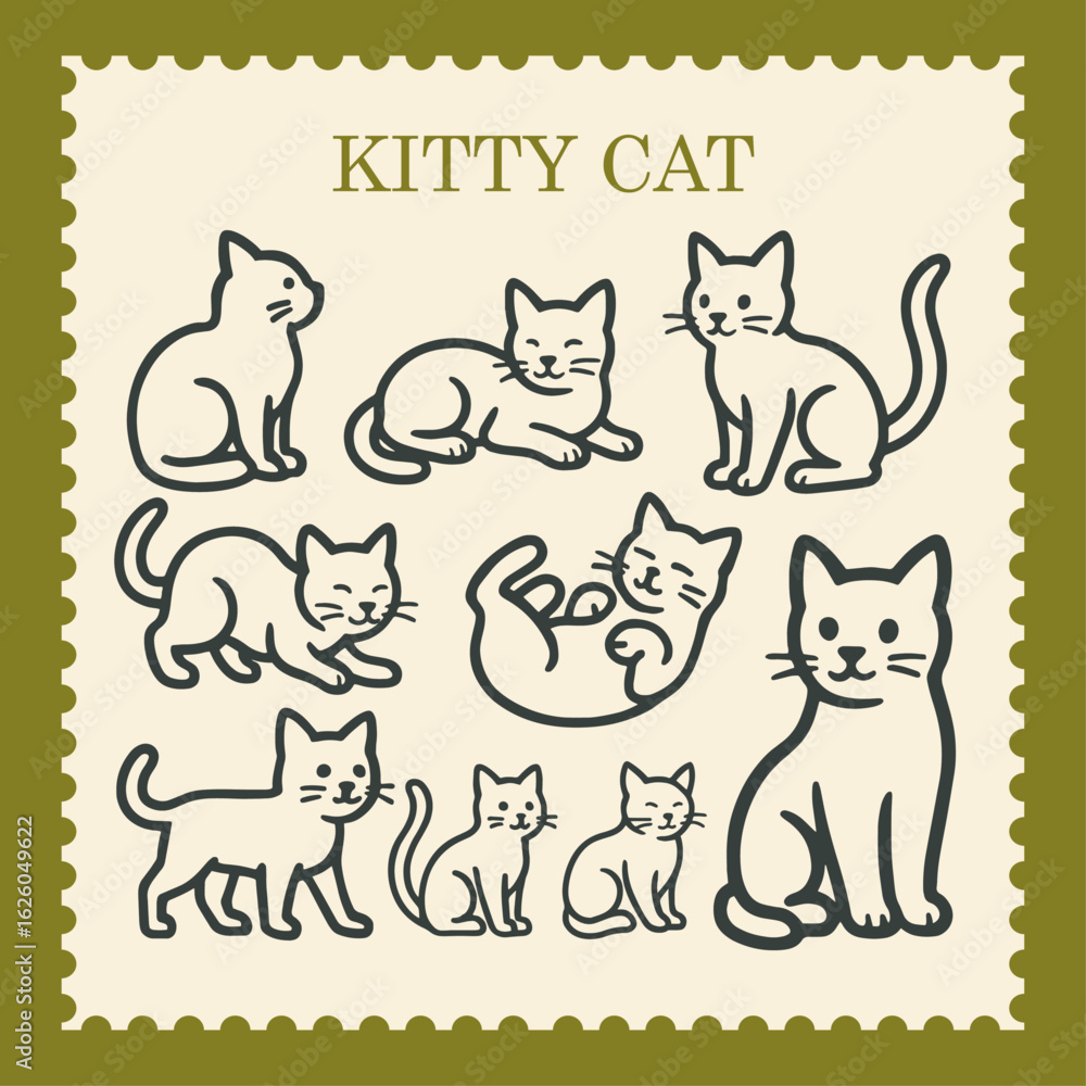 Naklejka premium Cute Kitty Cat Doodle Set