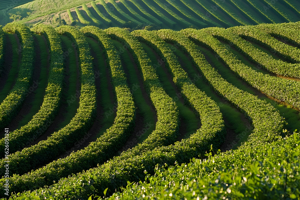 Rolling green hills lush vegetation sunlight agricultural landscape Rolling green hills lush vegetation sunlight agricultural landscape