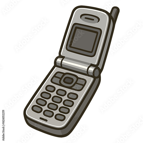 1990s Retro Flip Phone Vector – Vintage Cellphone Illustration Isolated on White 