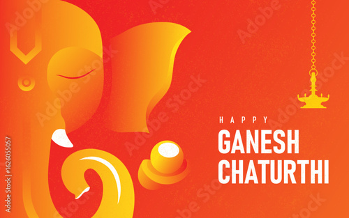 Happy Ganesh Chaturthi Festival Background Design with Creative Lord Ganesha Illustration	