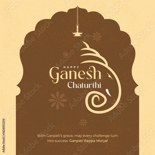 Indian Religious Festival Happy Ganesh Chaturthi Template Design, 