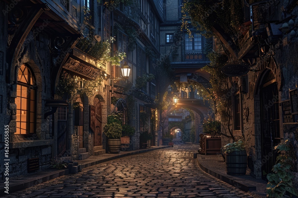 Fototapeta premium Pixel Perfect Image of Old Street in the Old Town at Night