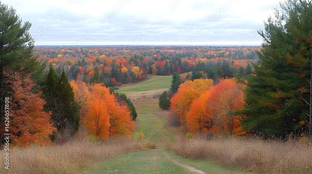 Obraz premium Autumn landscape vibrant fall foliage scenic view