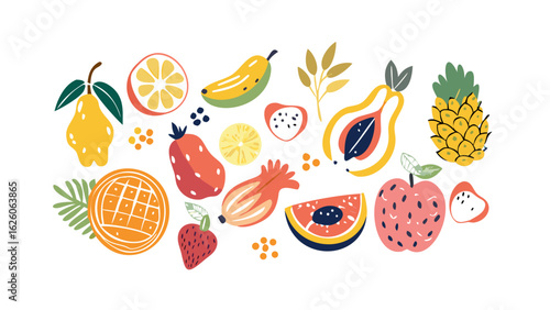 Set off fresh cutting fruits vector 