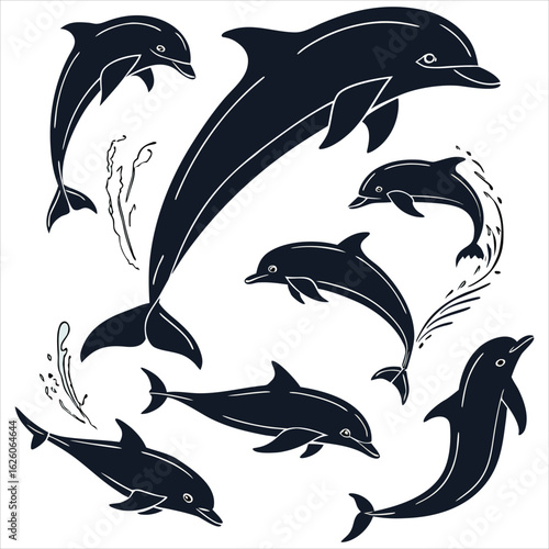  Dolphin vector. Dolphin cartoon sea animal icon. Bottlenose Dolphin. Dolphin peeking out of water. Dolphin Isolated. Dolphin jump out of the water in sea. Dolphins Jumping From The Sea. 
