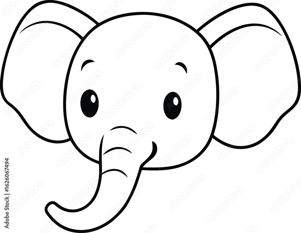 Fototapeta premium Cute Elephant Face Cartoon Illustration