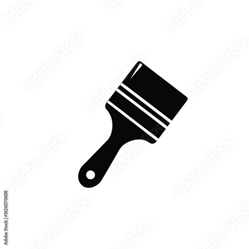 A minimalist black silhouette of a paint brush, featuring a flat head with bristles and a handle with a hole for hanging.