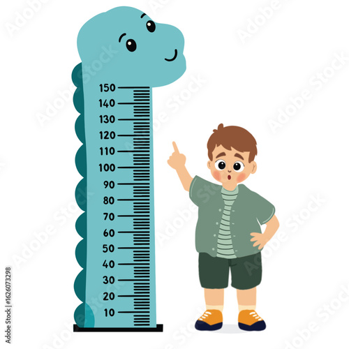 little kid measuring height with ruler, vector and illustration