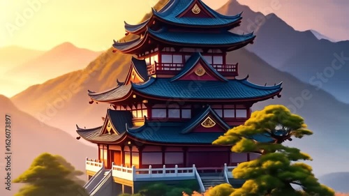 Wallpaper Mural Oriental pagoda illustration Torontodigital.ca