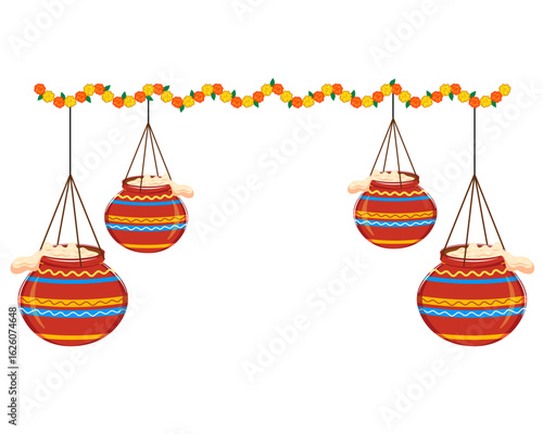 hanging pots for Janmashtami festival vector illustration design